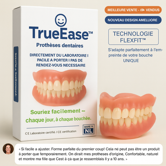 TrueEase™ Dentadura Funcional a Medida – Ajuste Perfecto en Minutos, Directamente en Casa